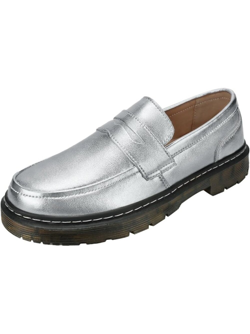 Women's Silver Classic Penny Loafers Fashion Driving Moccasins Shoes - Picture 3 of 6